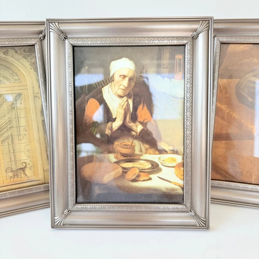 Set of 3 Vintage Silver Toned Ornate Tabletop Picture Frames 5x7 Brushed Finish